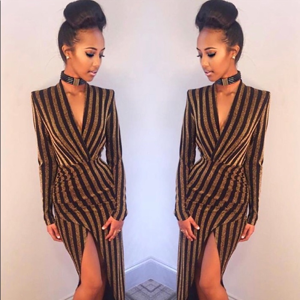Sexy Black & Gold Tuxedo Dress